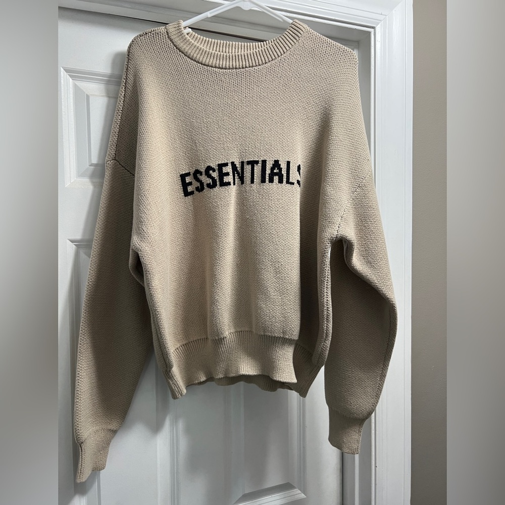 Unisex Essentials Knit Sweater in Beige with Black Label